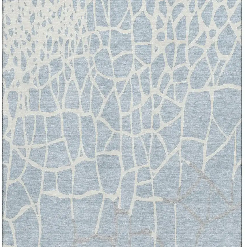 Sky Blue Ivory And Gray Abstract Geometric Washable Area Rug With UV Protection Photo 4