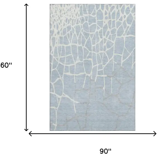 Sky Blue Ivory And Gray Abstract Geometric Washable Area Rug With UV Protection Photo 4