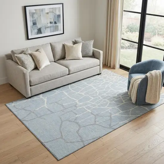 Sky Blue Ivory And Gray Abstract Geometric Washable Area Rug With UV Protection Photo 1