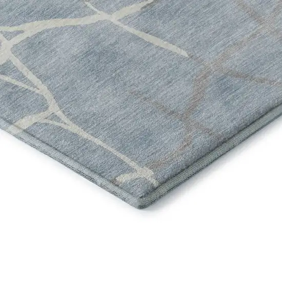 Sky Blue Ivory And Gray Abstract Geometric Washable Area Rug With UV Protection Photo 7