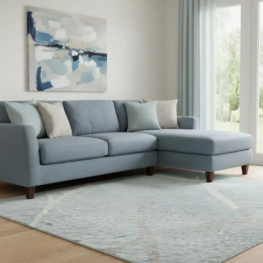 Sky Blue Ivory And Gray Abstract Geometric Washable Area Rug With UV Protection Photo 2