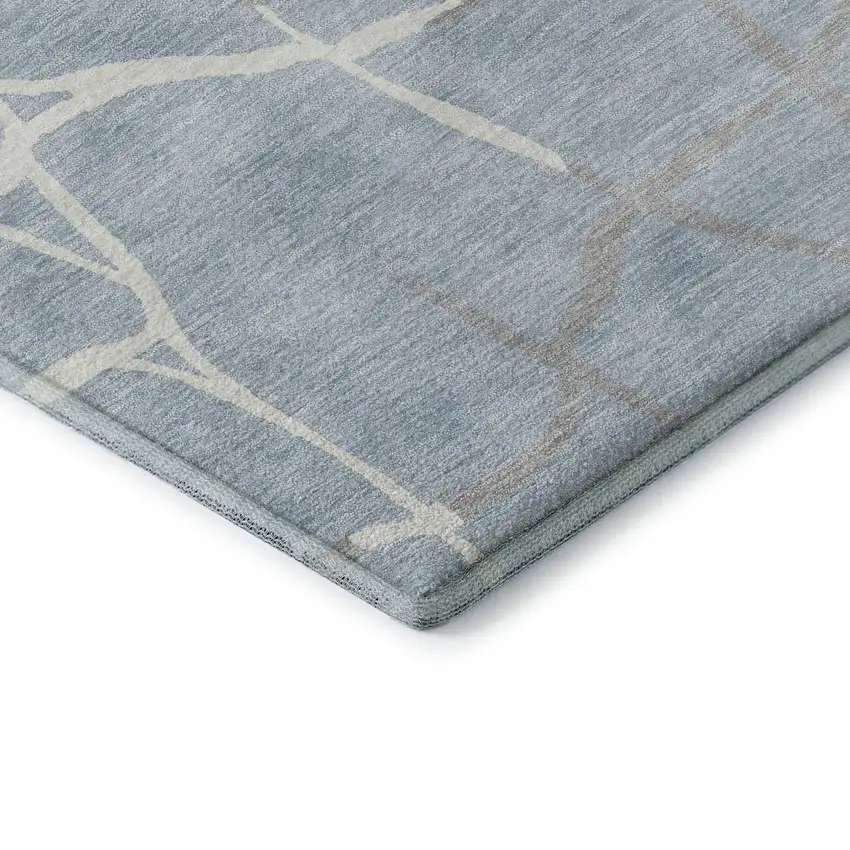 Sky Blue Ivory And Gray Abstract Geometric Washable Area Rug With UV Protection Photo 7
