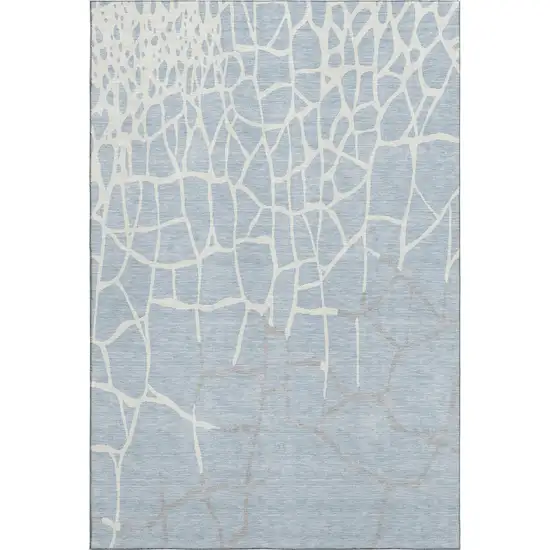 Sky Blue Ivory And Gray Abstract Geometric Washable Area Rug With UV Protection Photo 6