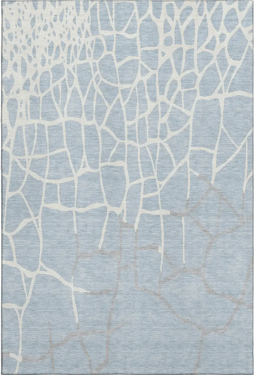 Sky Blue Ivory And Gray Abstract Geometric Washable Area Rug With UV Protection Photo 6