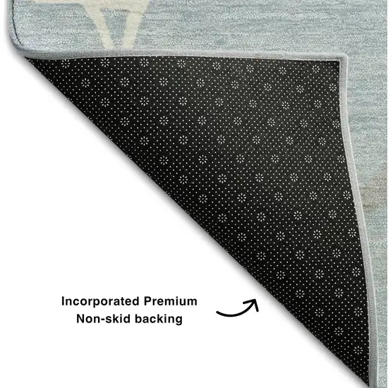 Sky Blue Ivory And Gray Abstract Geometric Washable Area Rug With UV Protection Photo 6