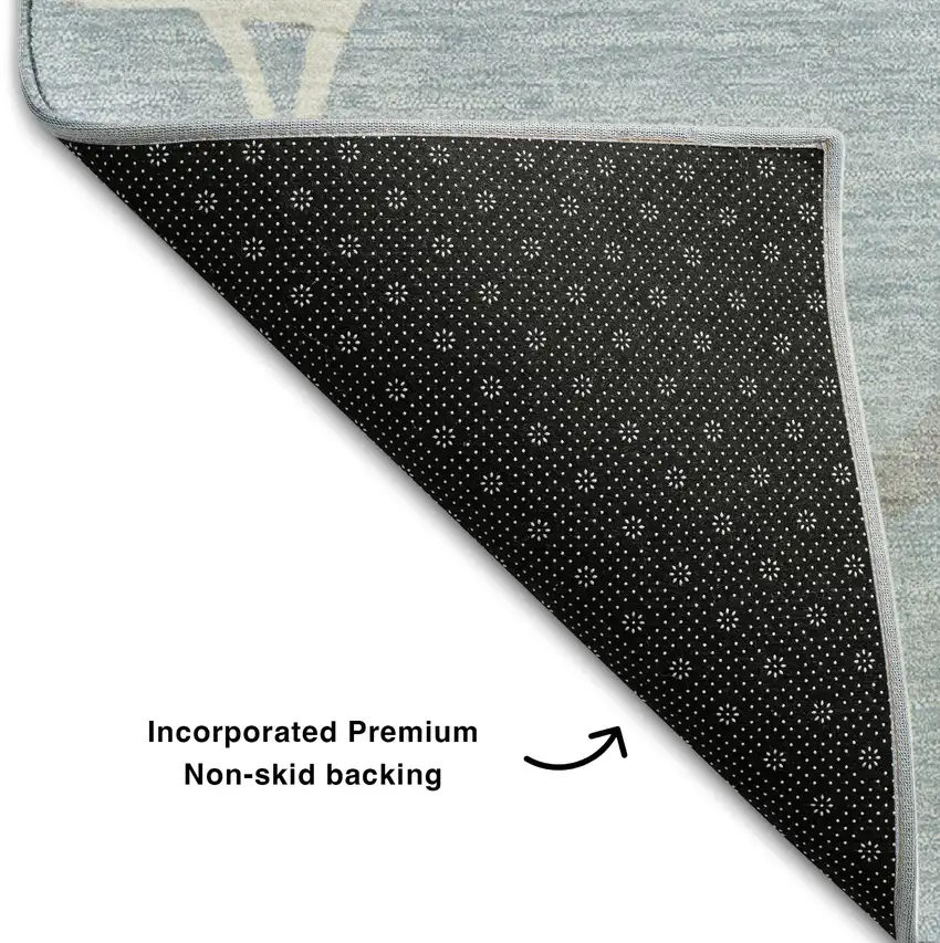 Sky Blue Ivory And Gray Abstract Geometric Washable Area Rug With UV Protection Photo 6