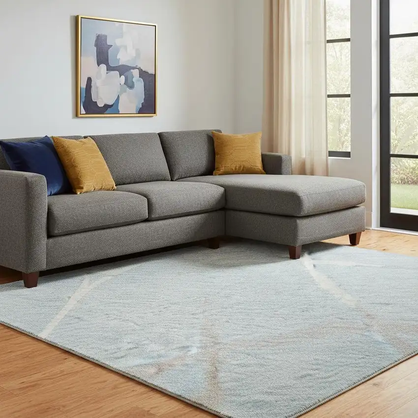 Sky Blue Ivory And Gray Abstract Geometric Washable Area Rug With UV Protection Photo 2