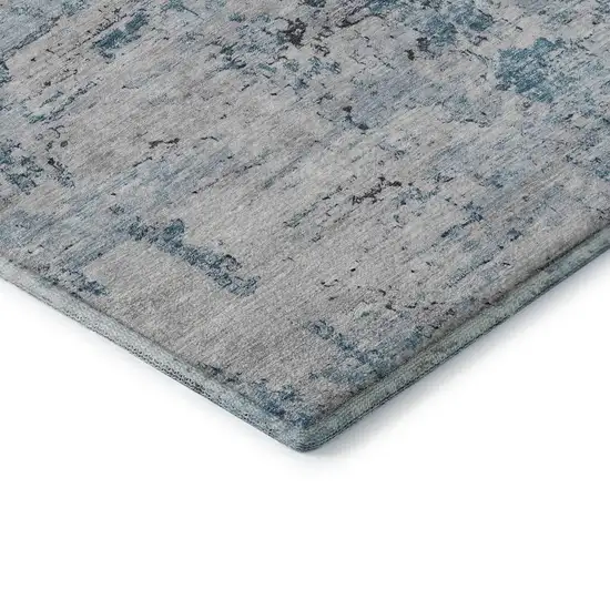 Sky Blue Ivory And Gray Abstract Washable Area Rug With UV Protection Photo 7