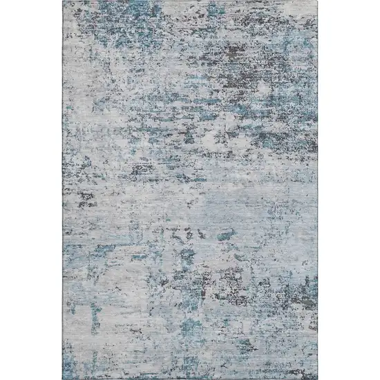 Sky Blue Ivory And Gray Abstract Washable Area Rug With UV Protection Photo 1