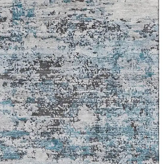 Sky Blue Ivory And Gray Abstract Washable Area Rug With UV Protection Photo 2