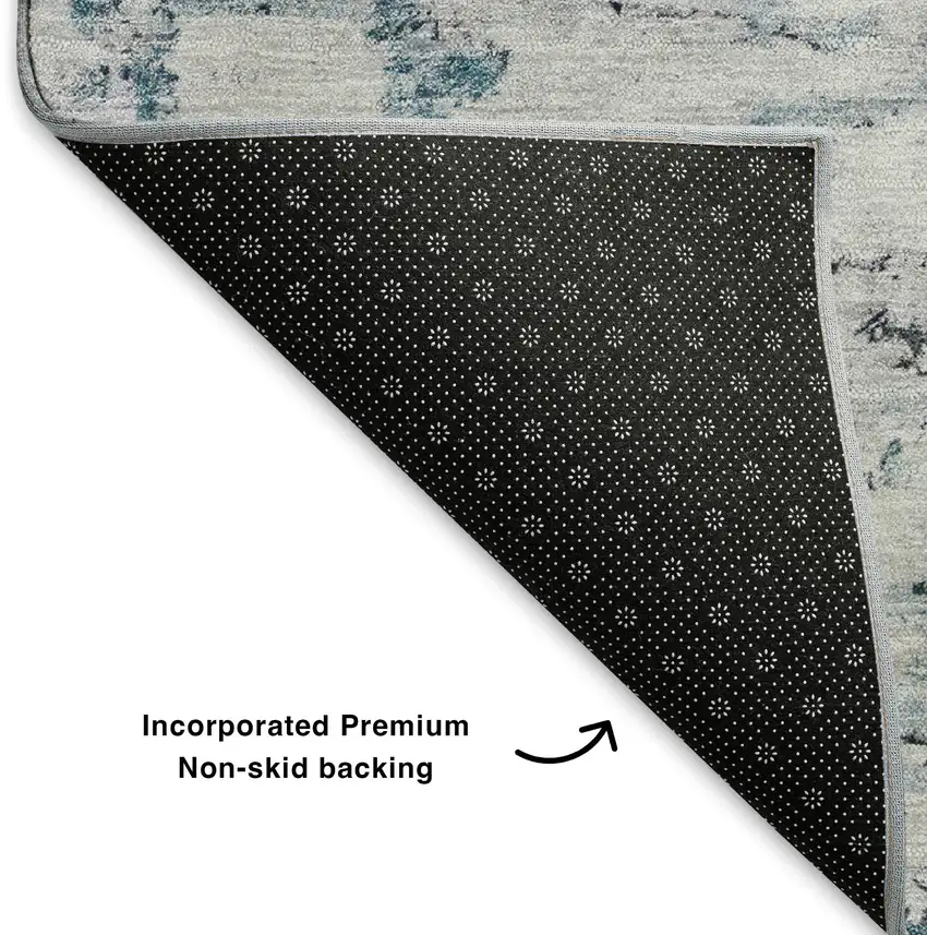 Sky Blue Ivory And Gray Abstract Washable Area Rug With UV Protection Photo 6