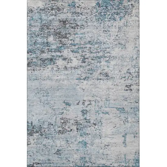 Sky Blue Ivory And Gray Abstract Washable Area Rug With UV Protection Photo 3