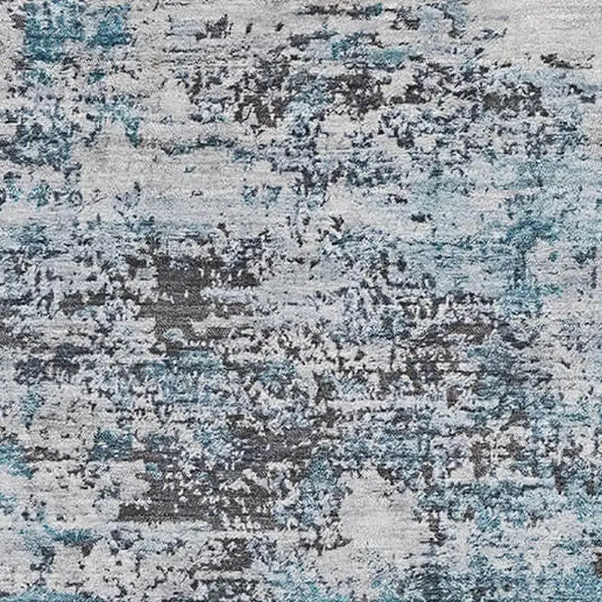 Sky Blue Ivory And Gray Abstract Washable Area Rug With UV Protection Photo 2