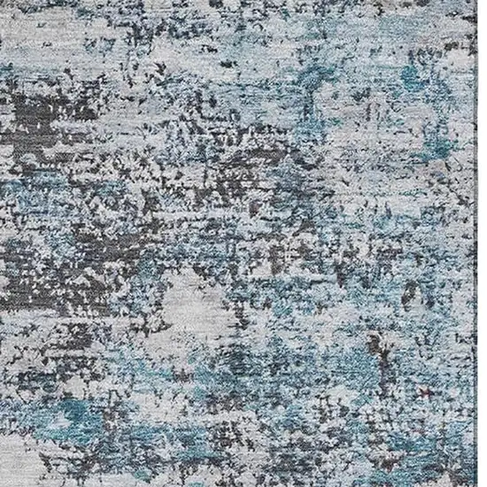 Sky Blue Ivory And Gray Abstract Washable Area Rug With UV Protection Photo 2
