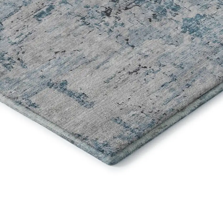 Sky Blue Ivory And Gray Abstract Washable Area Rug With UV Protection Photo 7