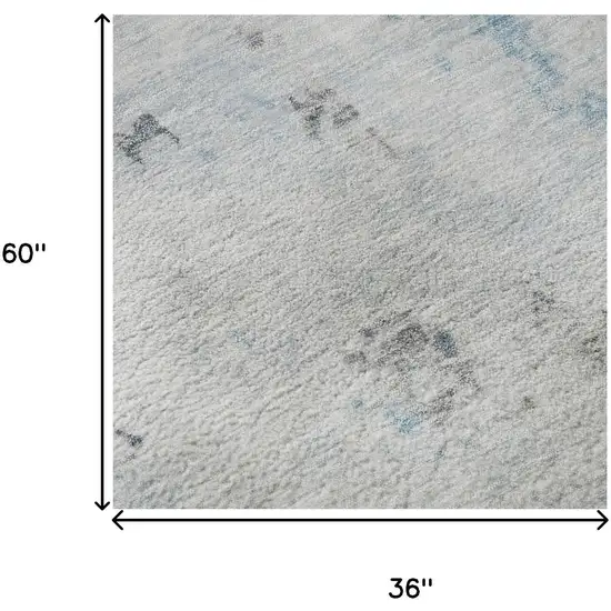 Sky Blue Ivory And Gray Abstract Washable Area Rug With UV Protection Photo 8