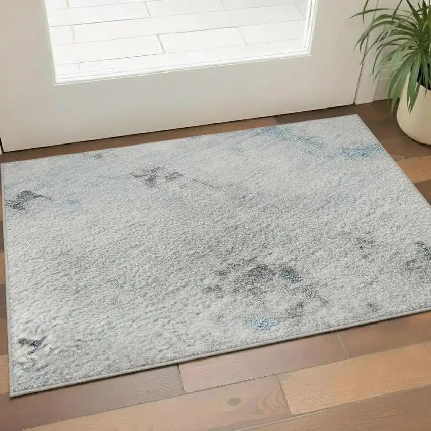 Sky Blue Ivory And Gray Abstract Washable Area Rug With UV Protection Photo 2