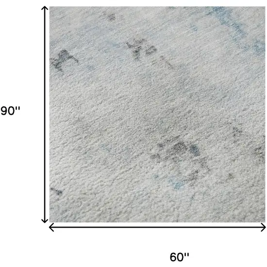 Sky Blue Ivory And Gray Abstract Washable Area Rug With UV Protection Photo 8