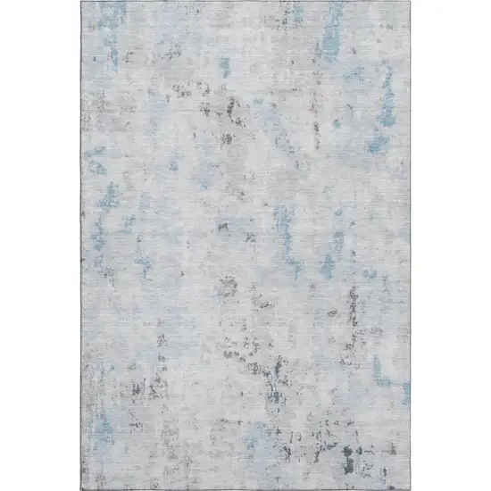 Sky Blue Ivory And Gray Abstract Washable Area Rug With UV Protection Photo 4