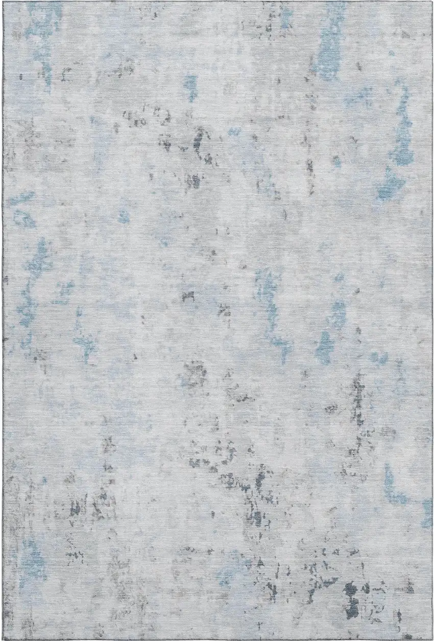 Sky Blue Ivory And Gray Abstract Washable Area Rug With UV Protection Photo 4
