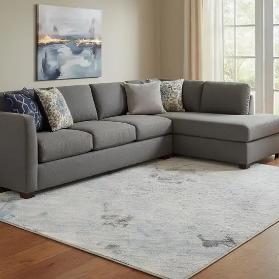 Sky Blue Ivory And Gray Abstract Washable Area Rug With UV Protection Photo 2