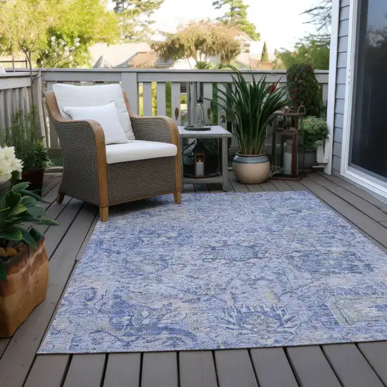 Sky Blue Ivory And Gray Damask Washable Indoor Outdoor Area Rug Photo 9
