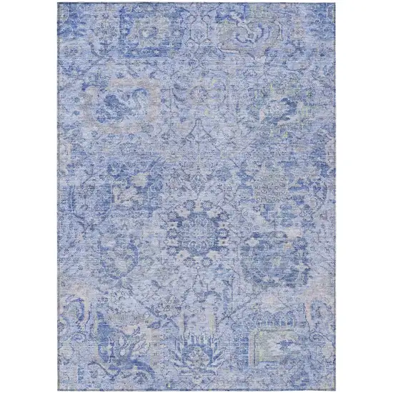 Sky Blue Ivory And Gray Damask Washable Indoor Outdoor Area Rug Photo 2