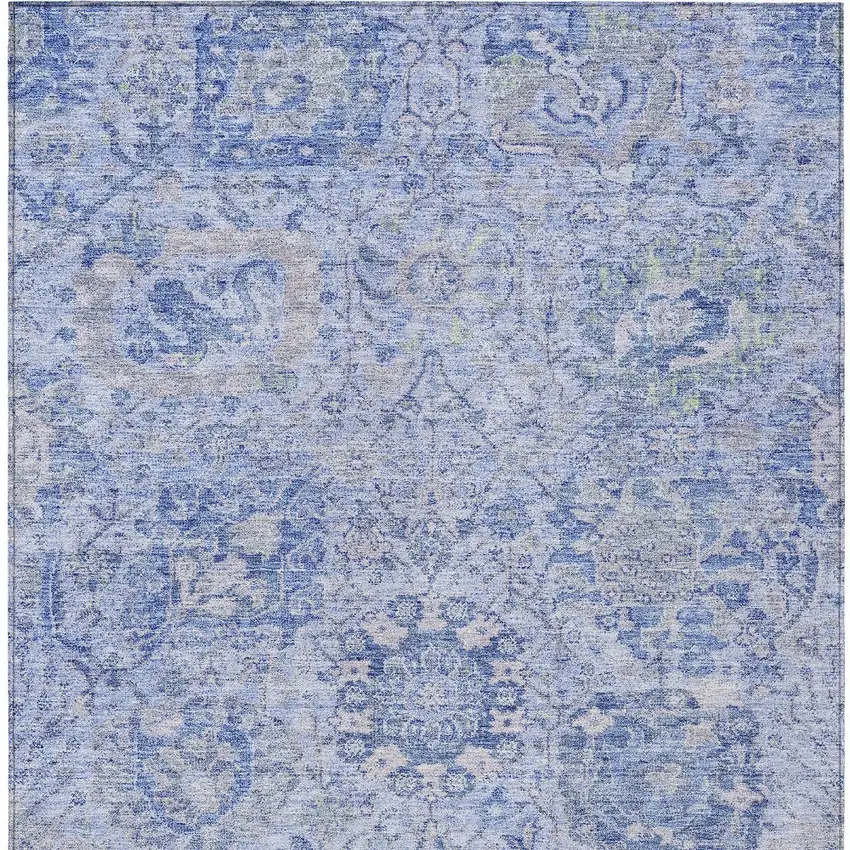 Sky Blue Ivory And Gray Damask Washable Indoor Outdoor Area Rug Photo 5