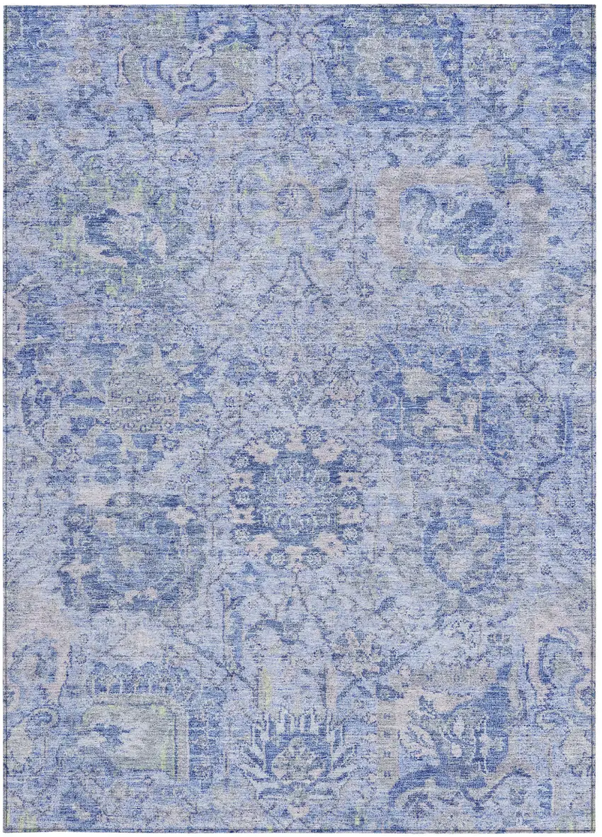 Sky Blue Ivory And Gray Damask Washable Indoor Outdoor Area Rug Photo 6