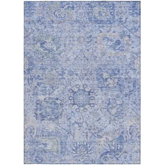 Sky Blue Ivory And Gray Damask Washable Indoor Outdoor Area Rug Photo 6