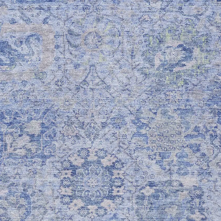 Sky Blue Ivory And Gray Damask Washable Indoor Outdoor Area Rug Photo 5