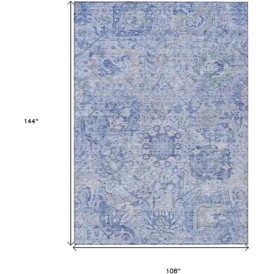Sky Blue Ivory And Gray Damask Washable Indoor Outdoor Area Rug Photo 7