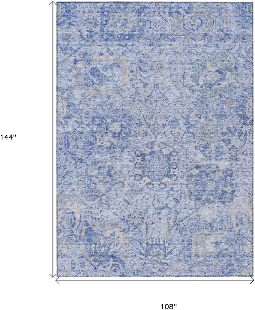 Sky Blue Ivory And Gray Damask Washable Indoor Outdoor Area Rug Photo 7