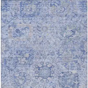 Photo of Sky Blue Ivory And Gray Damask Washable Indoor Outdoor Area Rug
