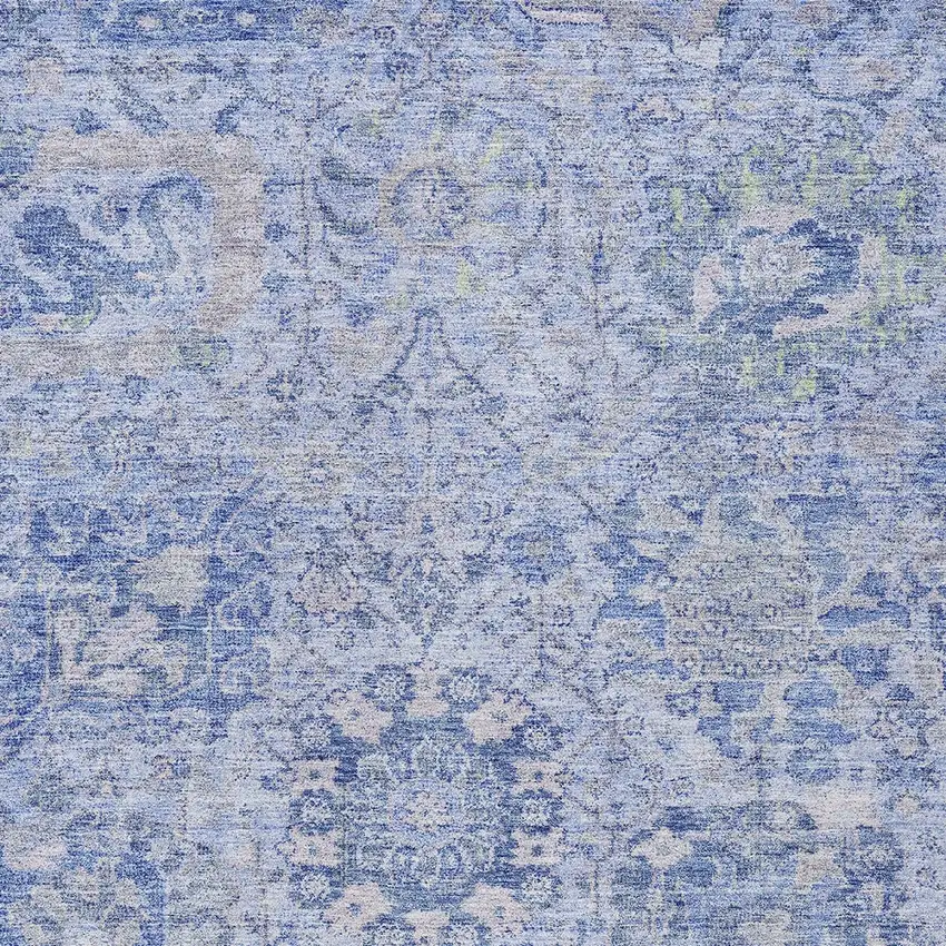 Sky Blue Ivory And Gray Damask Washable Indoor Outdoor Area Rug Photo 5