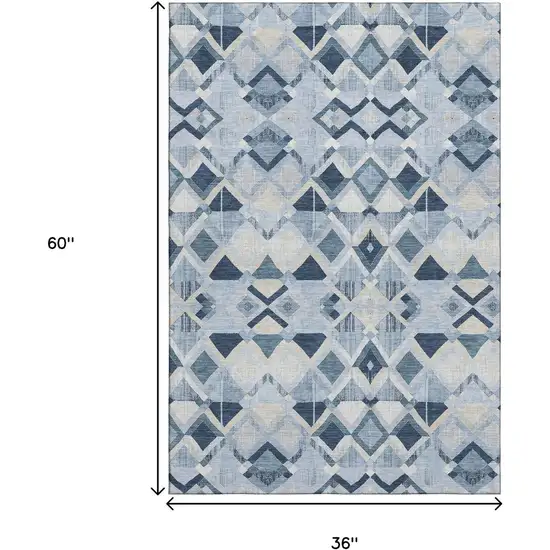 Sky Blue Ivory And Gray Geometric Washable Area Rug With UV Protection Photo 3