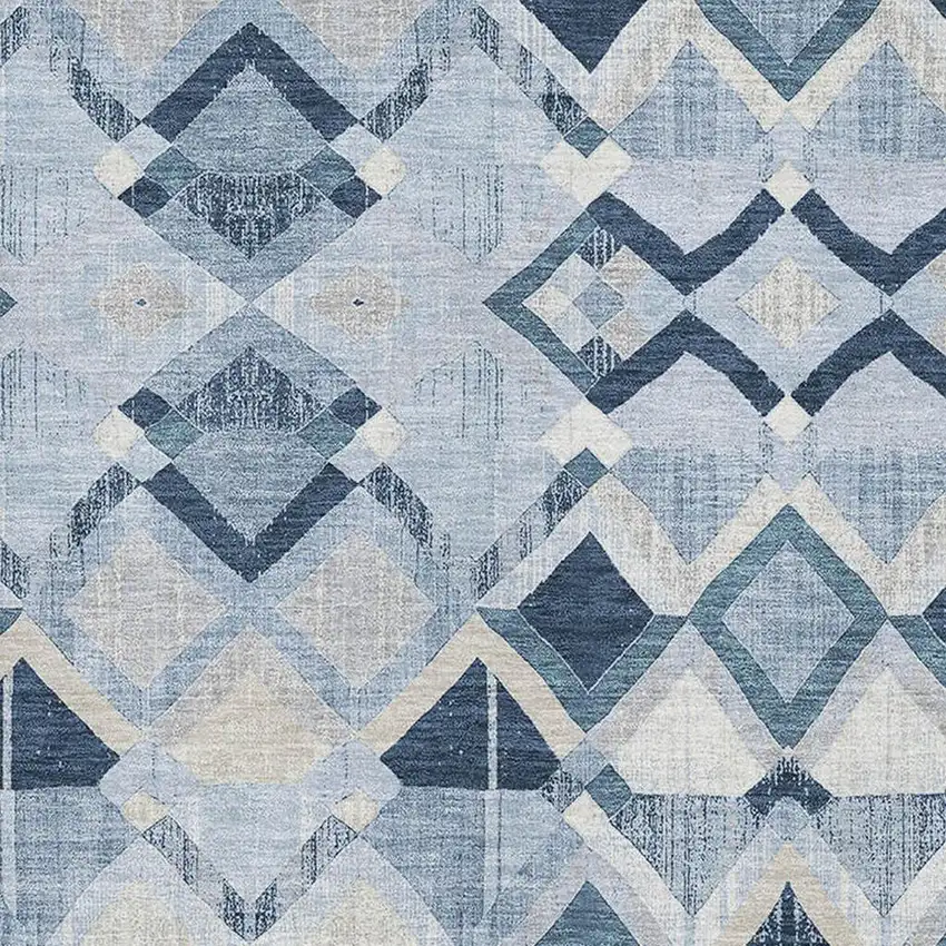 Sky Blue Ivory And Gray Geometric Washable Area Rug With UV Protection Photo 2