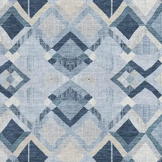 Sky Blue Ivory And Gray Geometric Washable Area Rug With UV Protection Photo 2