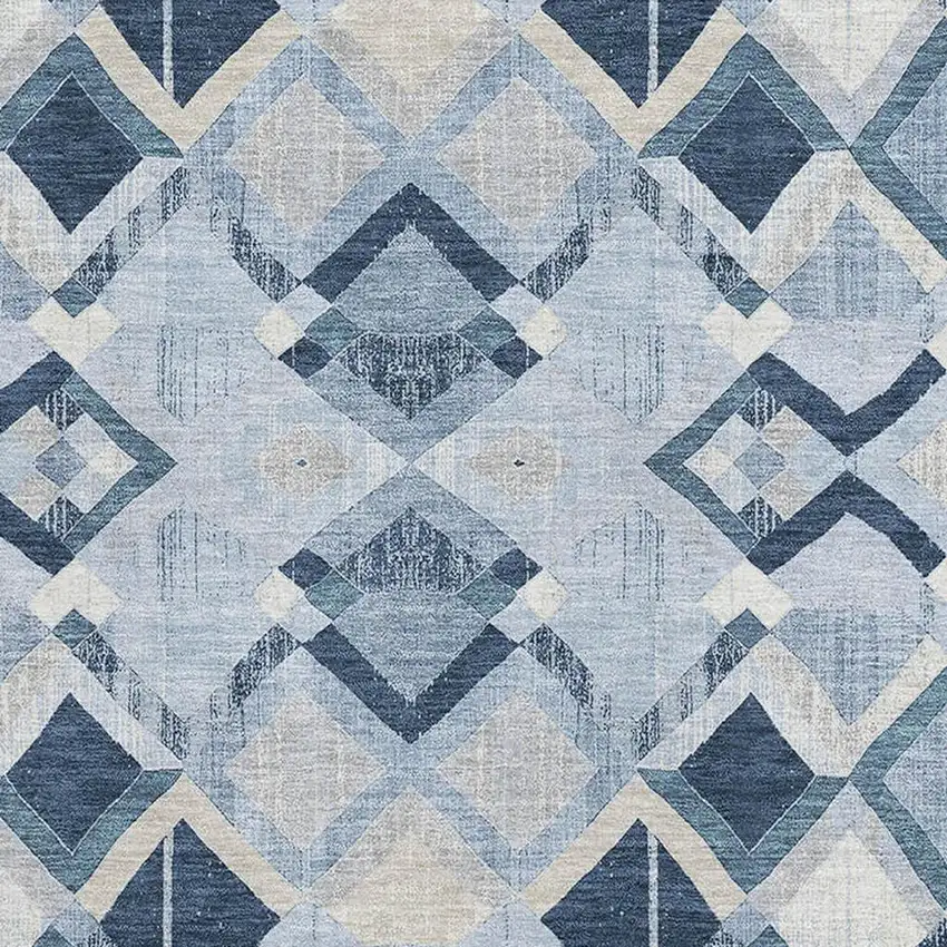 Sky Blue Ivory And Gray Geometric Washable Area Rug With UV Protection Photo 2