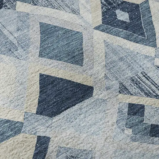 Sky Blue Ivory And Gray Geometric Washable Area Rug With UV Protection Photo 9