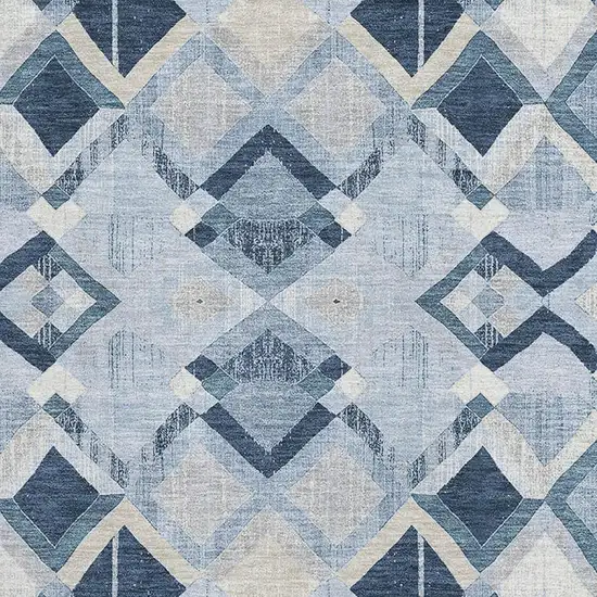 Sky Blue Ivory And Gray Geometric Washable Area Rug With UV Protection Photo 2