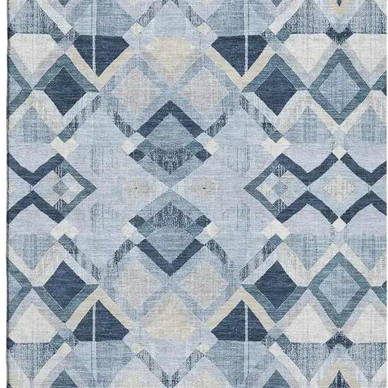 Sky Blue Ivory And Gray Geometric Washable Area Rug With UV Protection Photo 3
