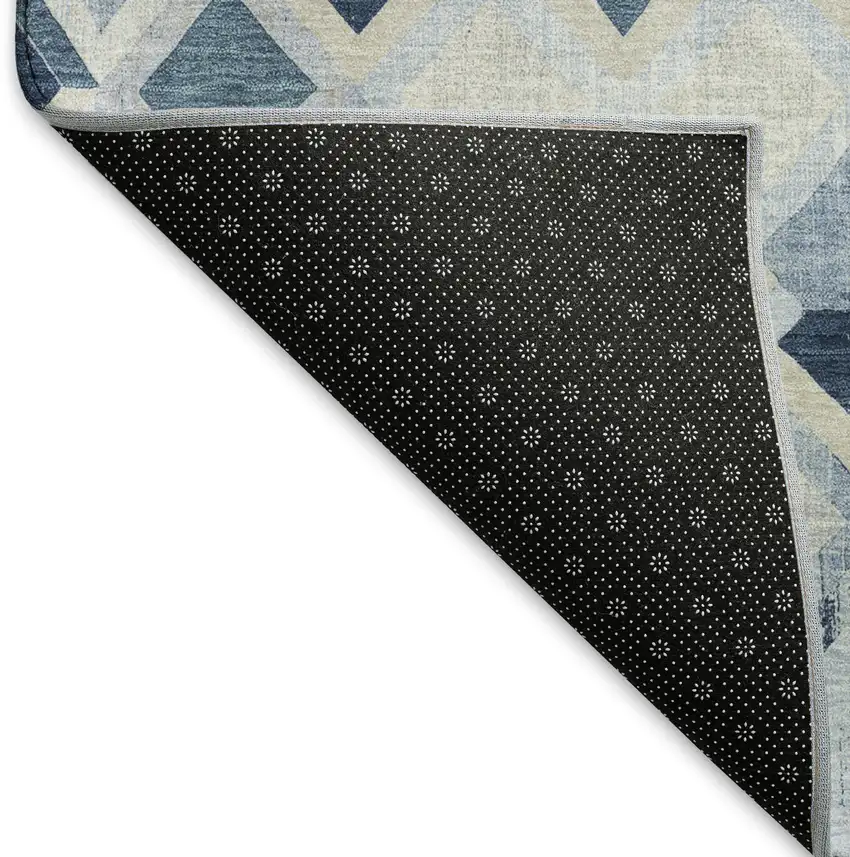 Sky Blue Ivory And Gray Geometric Washable Area Rug With UV Protection Photo 6