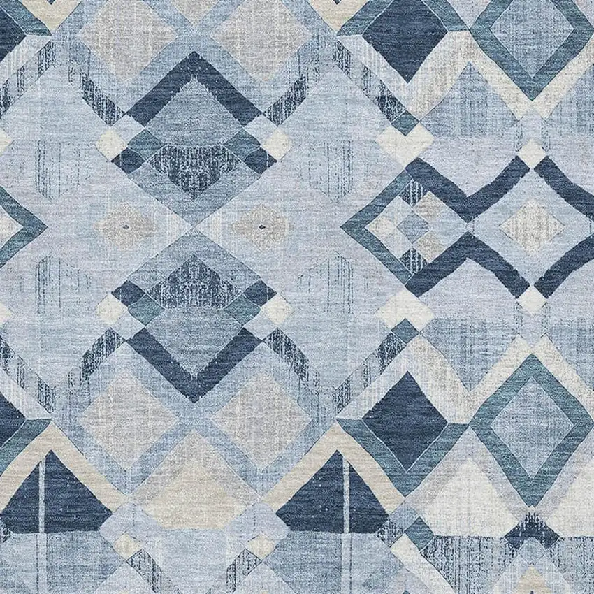 Sky Blue Ivory And Gray Geometric Washable Area Rug With UV Protection Photo 2