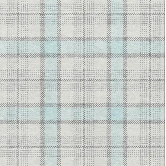 Sky Blue Ivory And Gray Plaid Washable Area Rug With UV Protection Photo 2