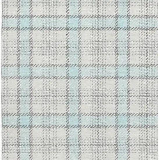 Sky Blue Ivory And Gray Plaid Washable Area Rug With UV Protection Photo 3