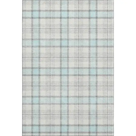 Sky Blue Ivory And Gray Plaid Washable Area Rug With UV Protection Photo 1