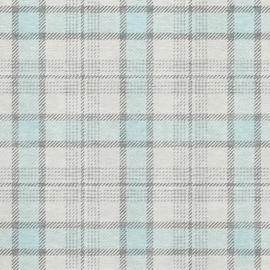 Sky Blue Ivory And Gray Plaid Washable Area Rug With UV Protection Photo 2