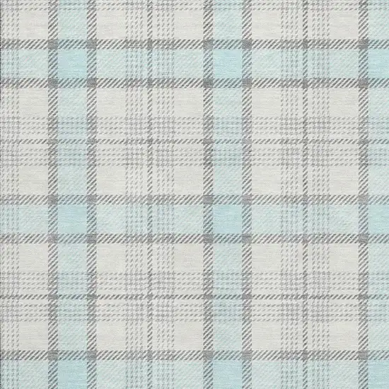 Sky Blue Ivory And Gray Plaid Washable Area Rug With UV Protection Photo 2