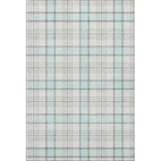Sky Blue Ivory And Gray Plaid Washable Area Rug With UV Protection Photo 3